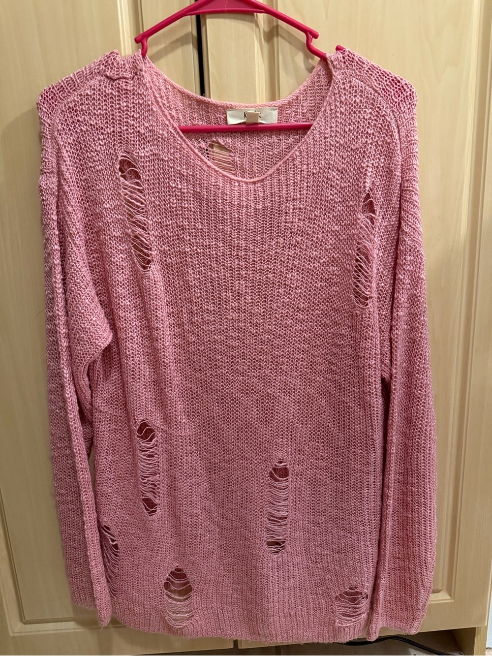 Oversized Distressed Pink Knit Women's Sweater 🩷